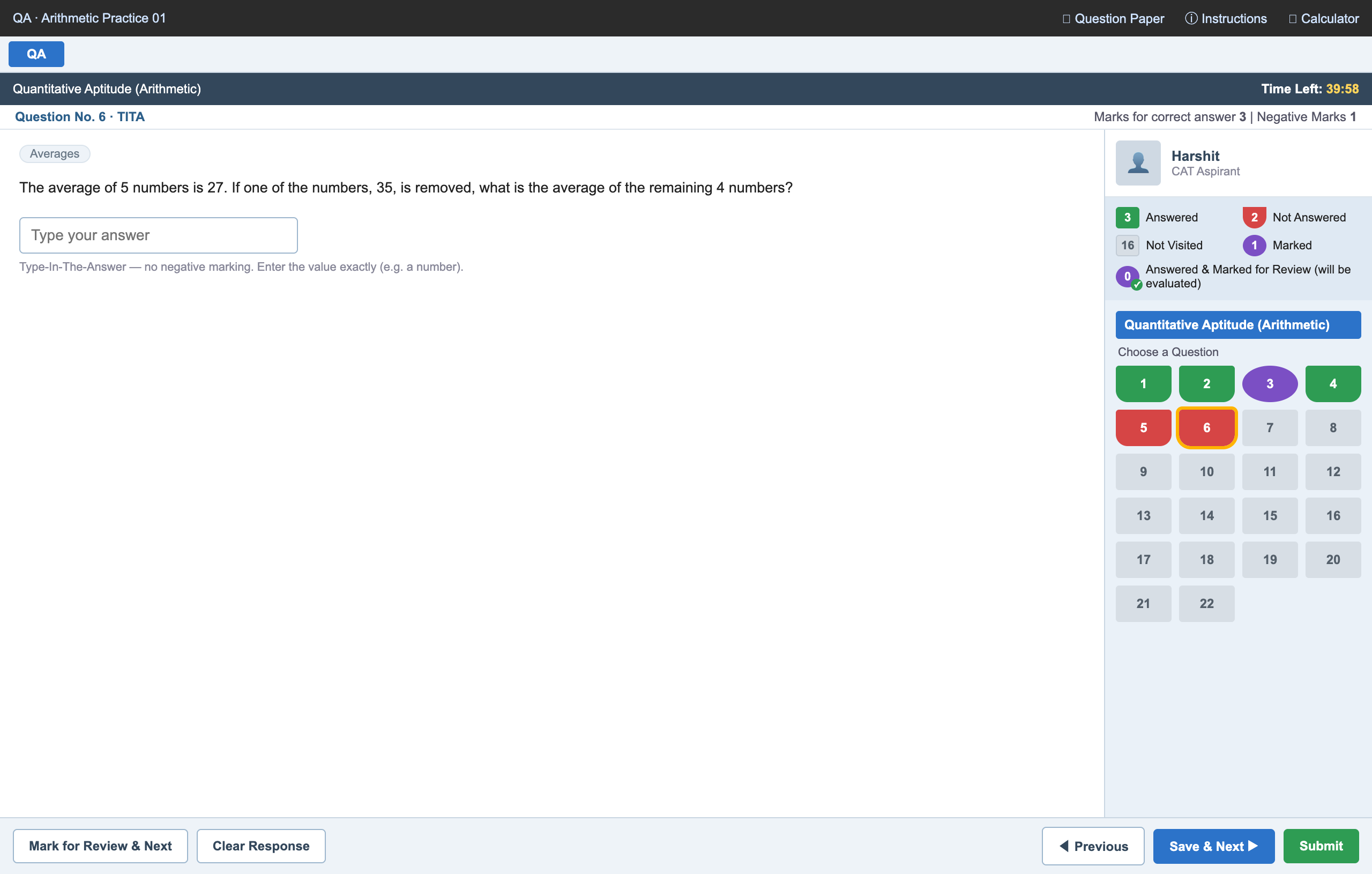 CAT exam interface